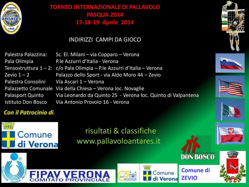 le Azzurri d Italia Verona Zevio 1 2 Palazzo dello Sport - via Aldo Moro 44 Zevio Palestra Consolini Via Ascari 1 Verona Palazzetto