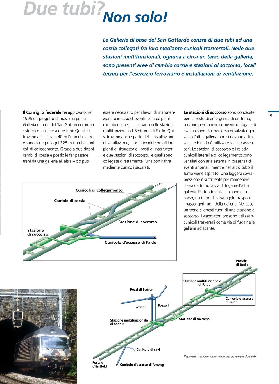 ventilazione. Il Consiglio federale ha approvato nel 1995 un progetto di massima per la Galleria di base del San Gottardo con un sistema di gallerie a due tubi.