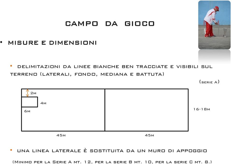 A) 2m 6m 4m 16-18m 45m 45m una linea laterale è sostituita da un muro di