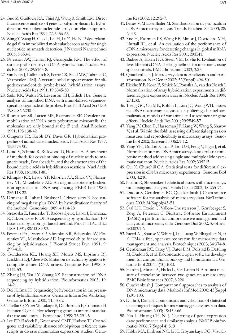 J Nanosci Nanotechnol 2005; 5:653-8. 26. Peterson AW, Heaton RJ, Georgiadis RM. The effect of surface probe density on DNA hybridization. Nucleic Acids Res 2001; 29:5163-8. 27.