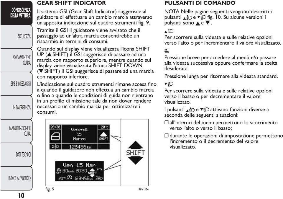 Quando sul display viene visualizzata l'icona SHIFT UP ( SHIFT) il GSI suggerisce di passare ad una marcia con rapporto superiore, mentre quando sul display viene visualizzata l'icona SHIFT DOWN (