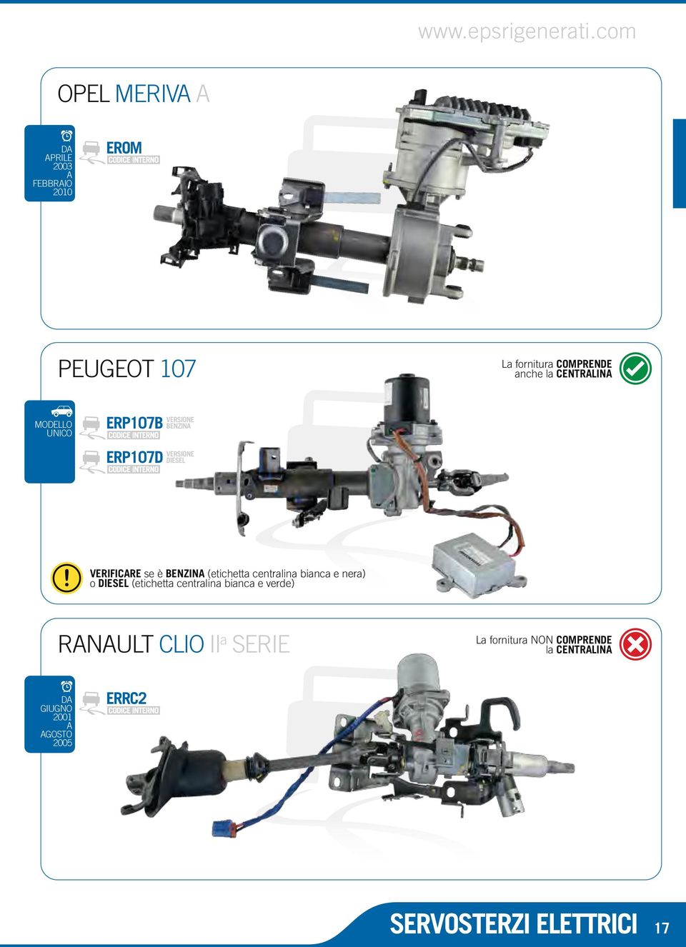 CENTRALINA ERP107B VERSIONE BENZINA ERP107D VERSIONE DIESEL VERIFICARE se è BENZINA (etichetta