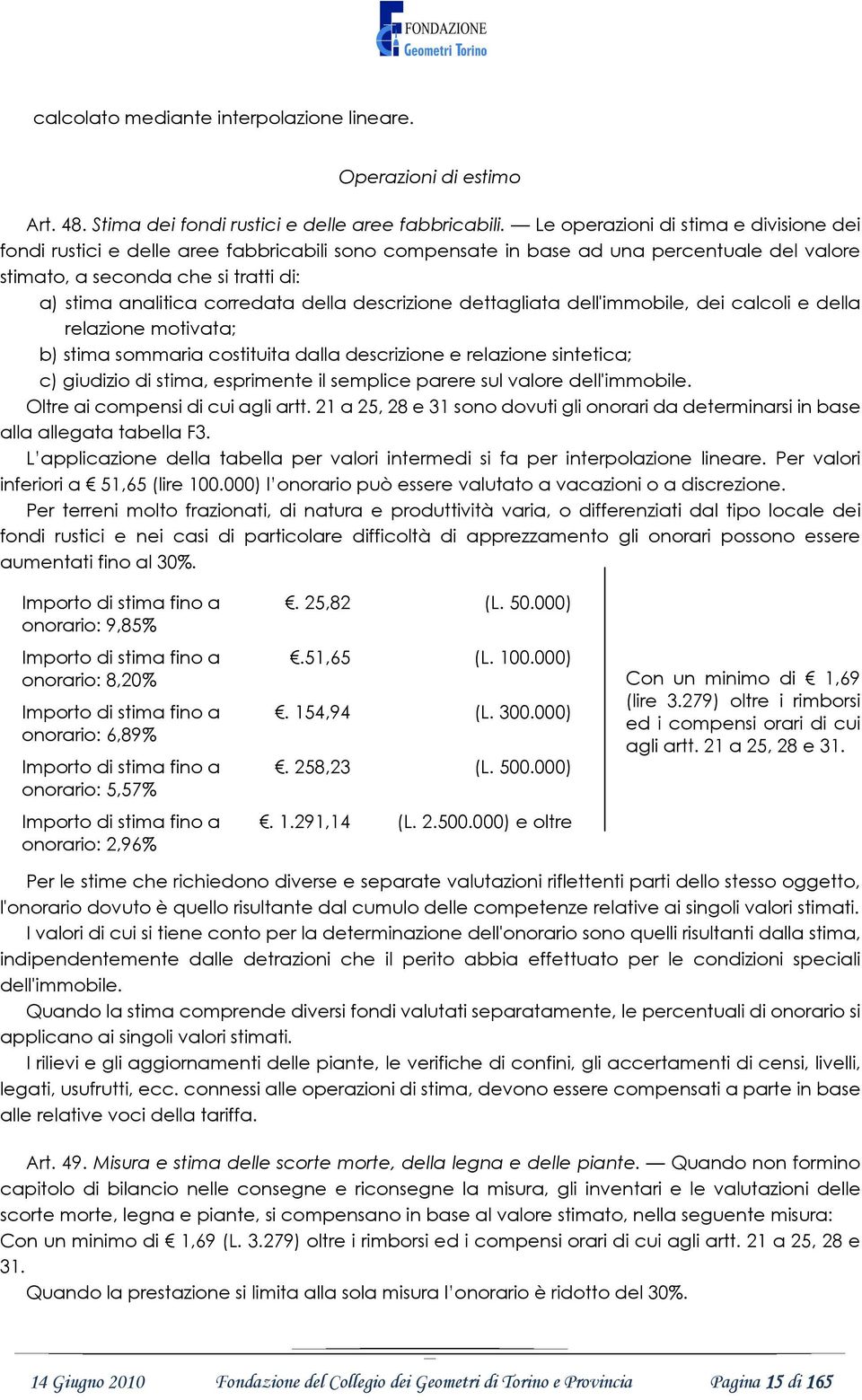 della descrizione dettagliata dell'immobile, dei calcoli e della relazione motivata; b) stima sommaria costituita dalla descrizione e relazione sintetica; c) giudizio di stima, esprimente il semplice