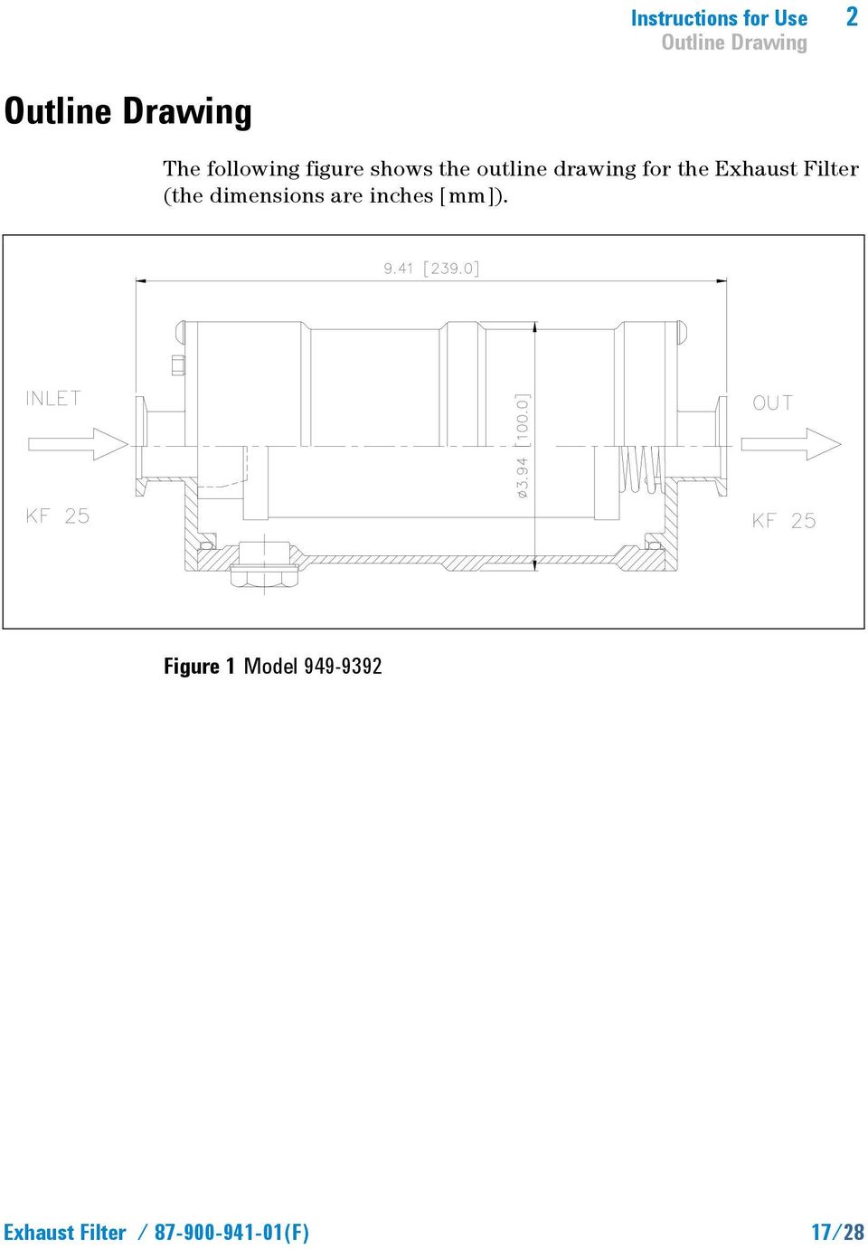 Exhaust Filter (the dimensions are inches [mm]).