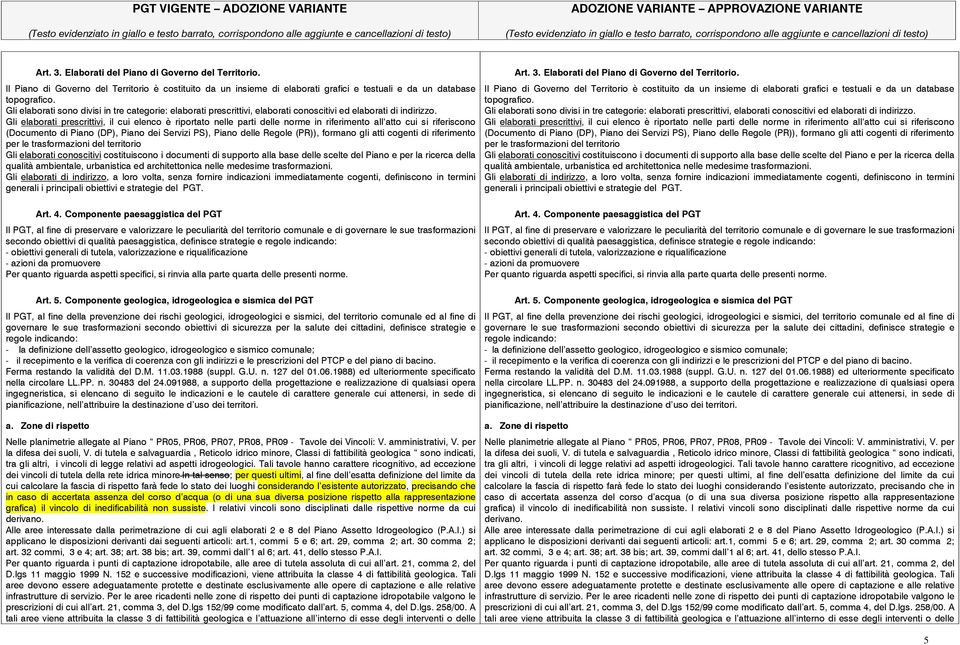 Gli elaborati prescrittivi, il cui elenco è riportato nelle parti delle norme in riferimento all atto cui si riferiscono (Documento di Piano (DP), Piano dei Servizi PS), Piano delle Regole (PR)),