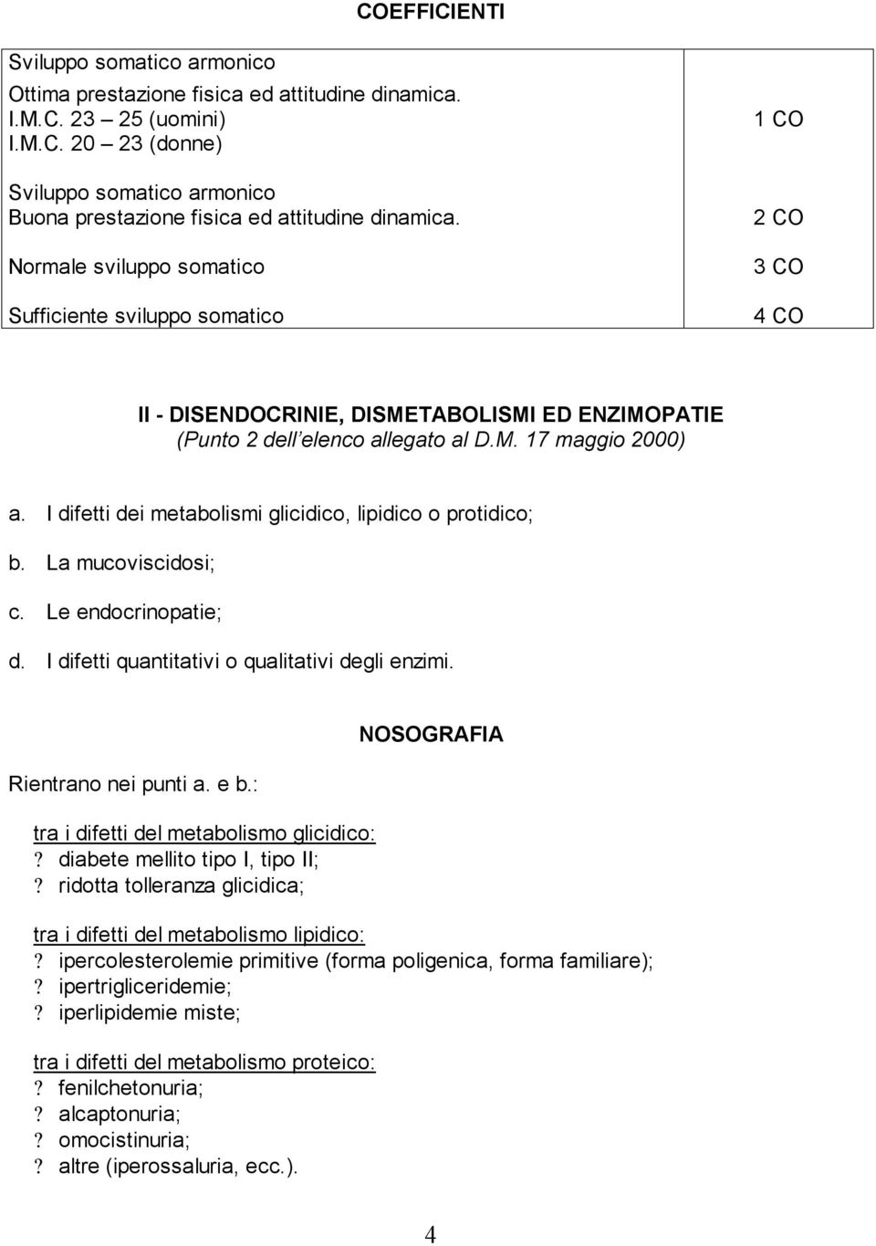 I difetti dei metabolismi glicidico, lipidico o protidico; b. La mucoviscidosi; c. Le endocrinopatie; d. I difetti quantitativi o qualitativi degli enzimi. Rientrano nei punti a. e b.