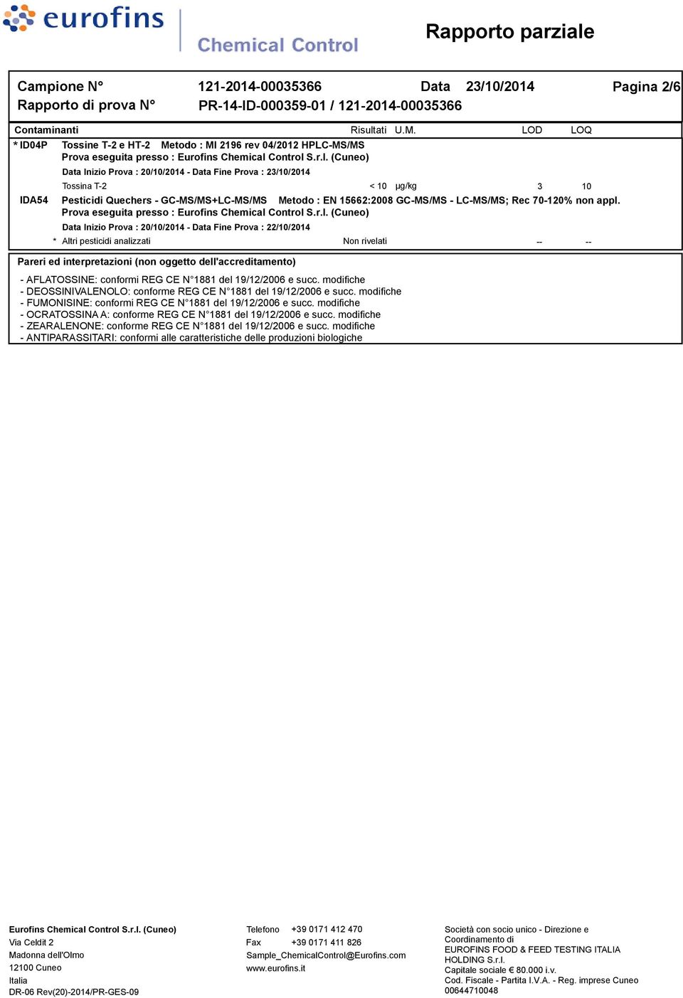 GC-MS/MS - LC-MS/MS; Rec 70-120% non appl.