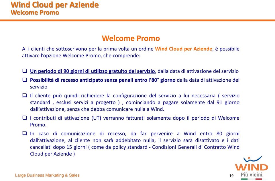 Il cliente può quindi richiedere la configurazione del servizio a lui necessaria ( servizio standard, esclusi servizi a progetto ), cominciando a pagare solamente dal 91 giorno dall attivazione,