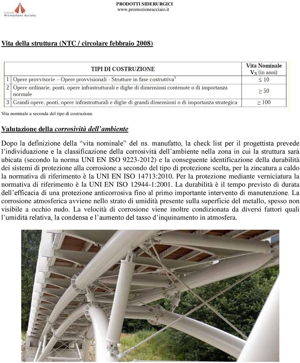 9223-2012) e la conseguente identificazione della durabilità dei sistemi di protezione alla corrosione a secondo del tipo di protezione scelta, per la zincatura a caldo la normativa di riferimento è