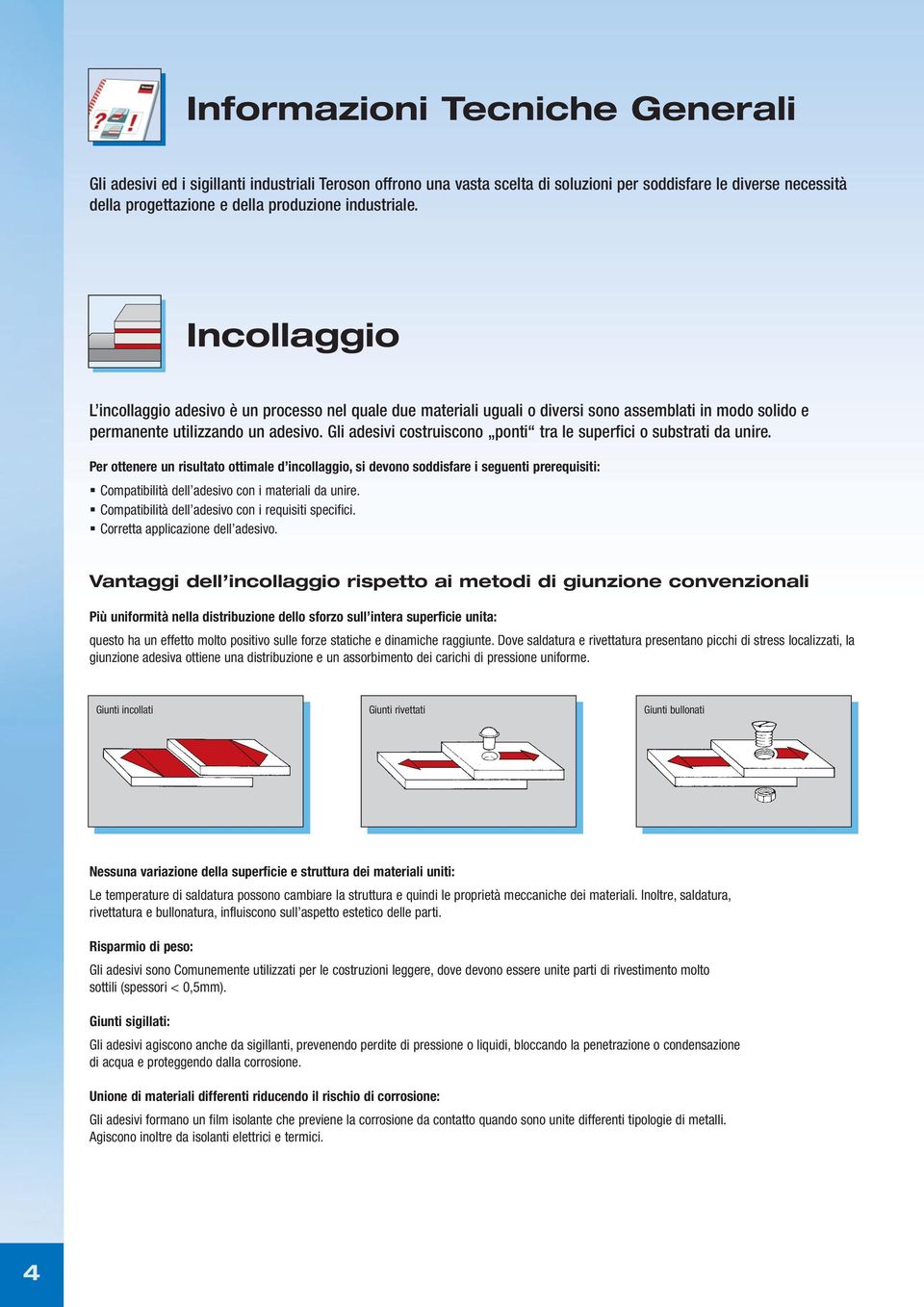 Gli adesivi costruiscono ponti tra le superfici o substrati da unire.