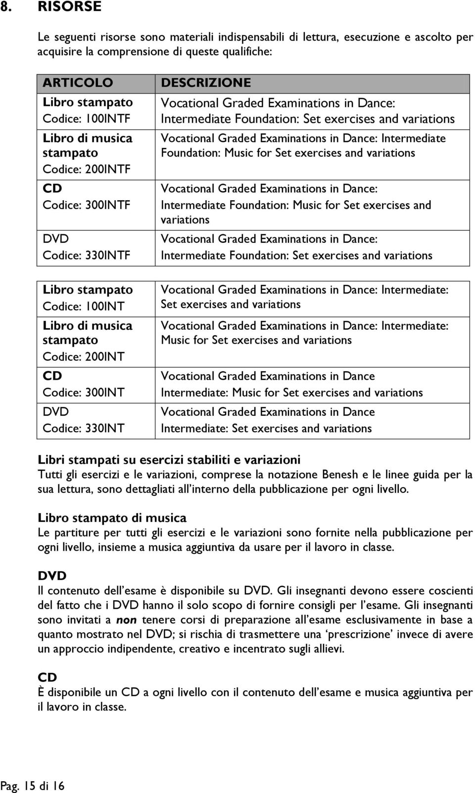 Vocational Graded Examinations in Dance: Intermediate Foundation: Set exercises and variations Vocational Graded Examinations in Dance: Intermediate Foundation: Music for Set exercises and variations