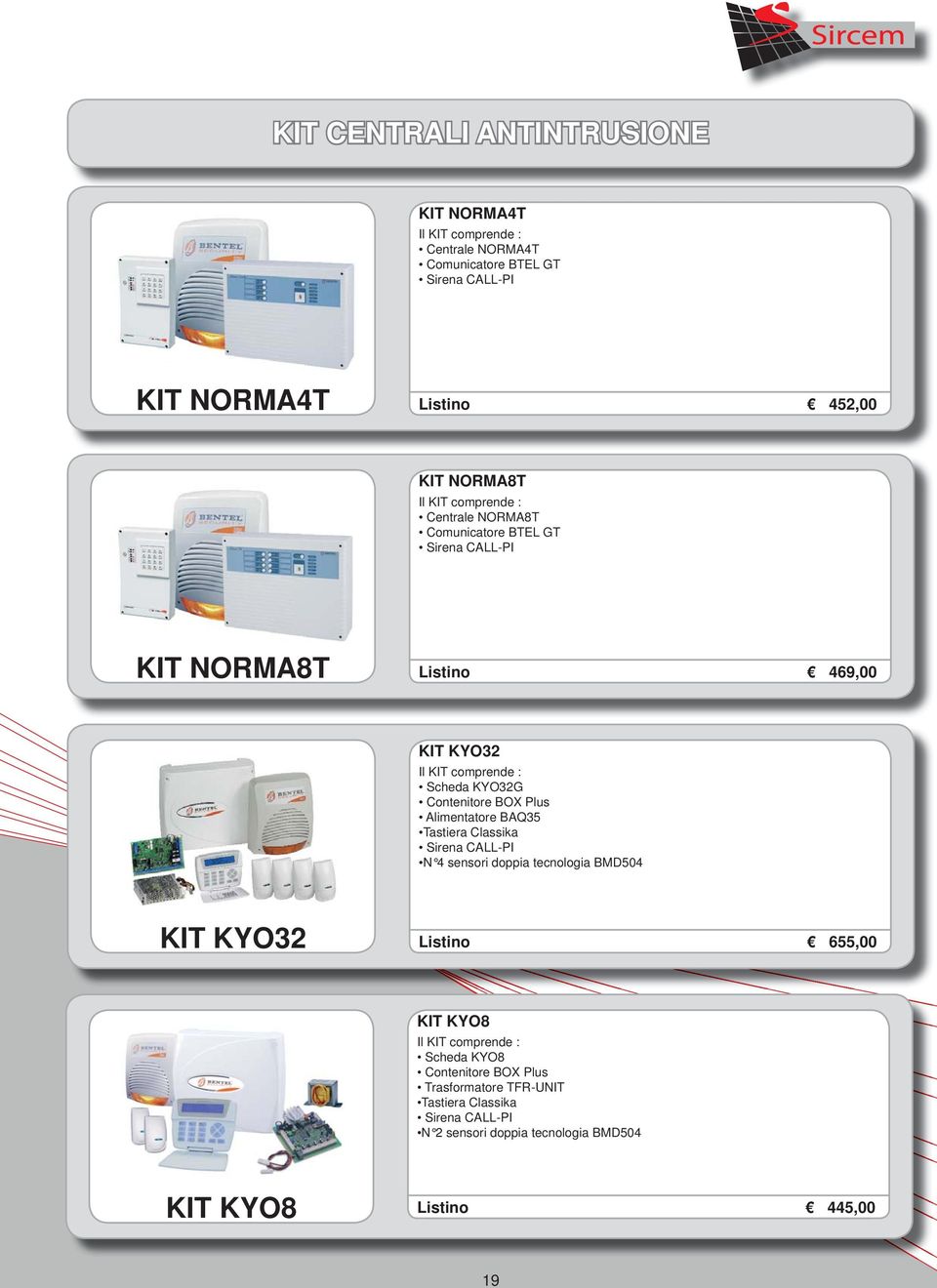 Contenitore BOX Plus Alimentatore BAQ35 Tastiera Classika Sirena CALL-PI N 4 sensori doppia tecnologia BMD504 KIT KYO32 Listino 655,00 KIT KYO8 Il KIT