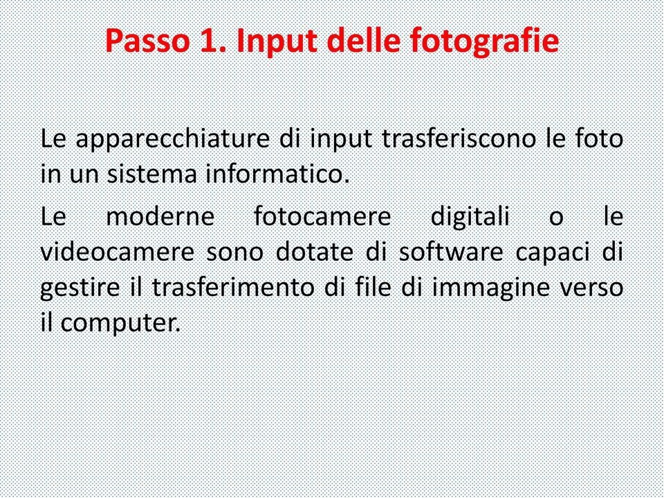 trasferiscono le foto in un sistema informatico.