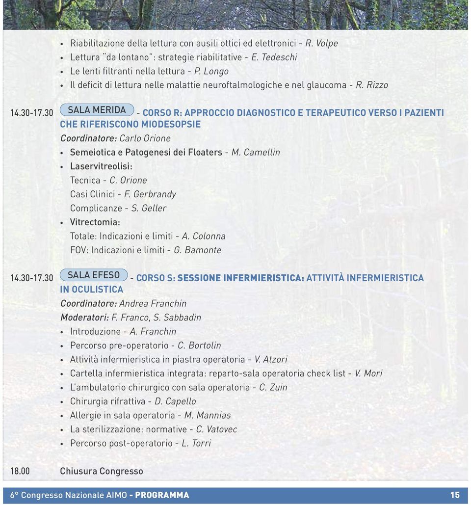 30 MERIDA - CORSO R: APPROCCIO DIAGNOSTICO E TERAPEUTICO VERSO I PAZIENTI CHE RIFERISCONO MIODESOPSIE Coordinatore: Carlo Orione Semeiotica e Patogenesi dei Floaters - M.