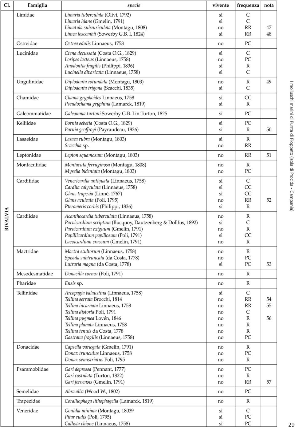 , 1829) sì C Loripes lacteus (Linnaeus, 1758) no PC Anodontia fragilis (Philippi, 1836) sì R Lucinella divaricata (Linnaeus, 1758) sì C BIVALVIA Ungulinidae Diplodonta rotundata (Montagu, 1803) no R
