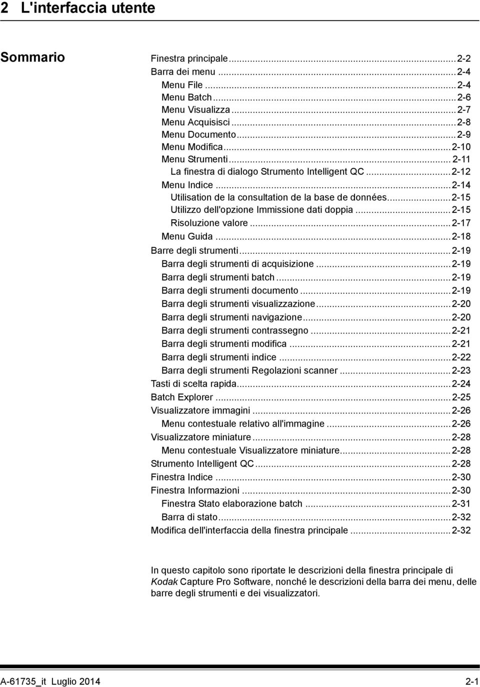 ..2-15 Utilizzo dell'opzione Immissione dati doppia...2-15 Risoluzione valore...2-17 Menu Guida...2-18 Barre degli strumenti...2-19 Barra degli strumenti di acquisizione.