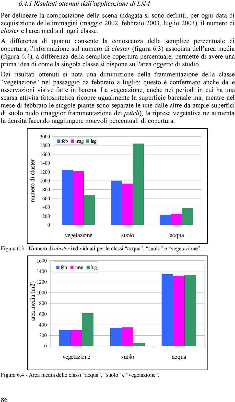 3) associata dell area media (figura 6.4), a differenza della semplice copertura percentuale, permette di avere una prima idea di come la singola classe si dispone sull'area oggetto di studio.