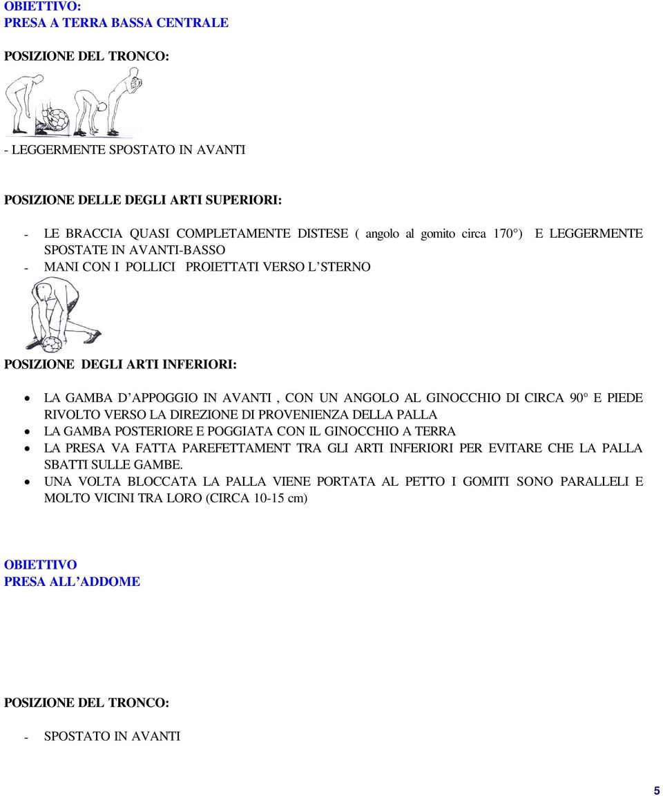 E PIEDE RIVOLTO VERSO LA DIREZIONE DI PROVENIENZA DELLA PALLA LA GAMBA POSTERIORE E POGGIATA CON IL GINOCCHIO A TERRA LA PRESA VA FATTA PAREFETTAMENT TRA GLI ARTI INFERIORI PER EVITARE CHE LA PALLA