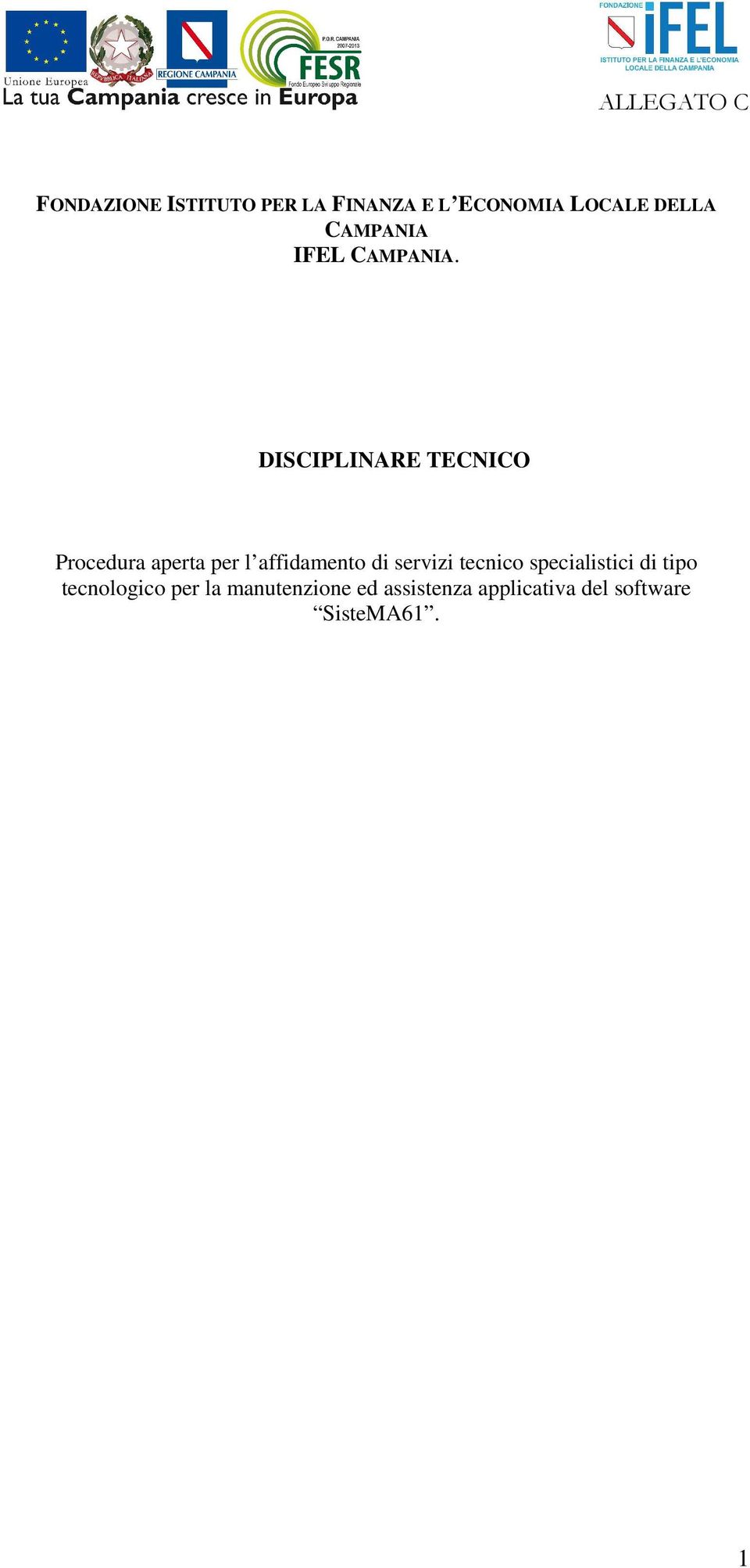 DISCIPLINARE TECNICO Procedura aperta per l affidamento di servizi