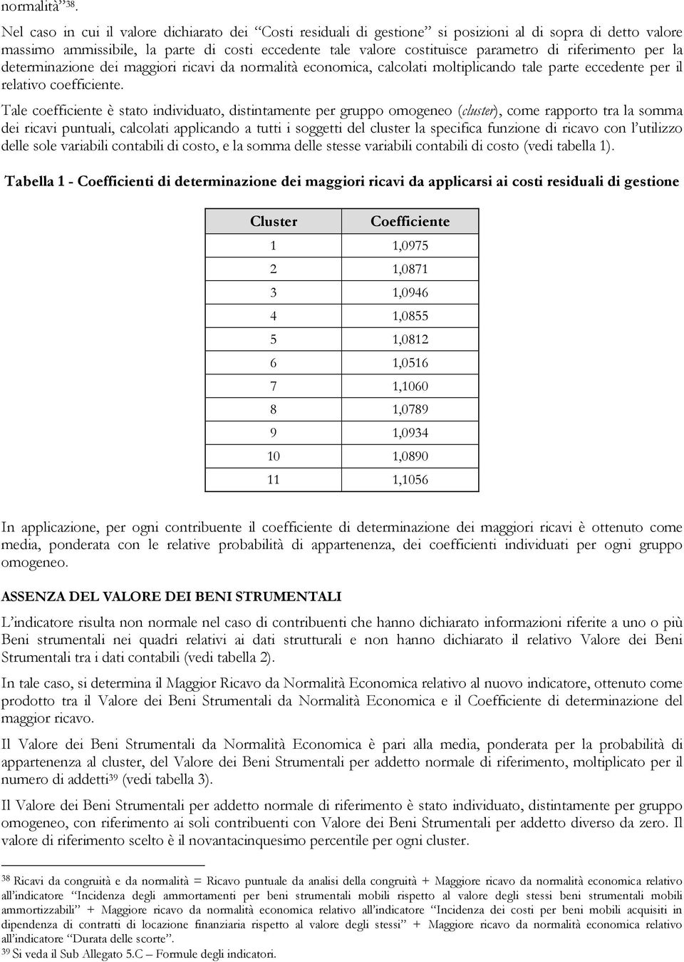 riferimento per la determinazione dei maggiori ricavi da normalità economica, calcolati moltiplicando tale parte eccedente per il relativo coefficiente.