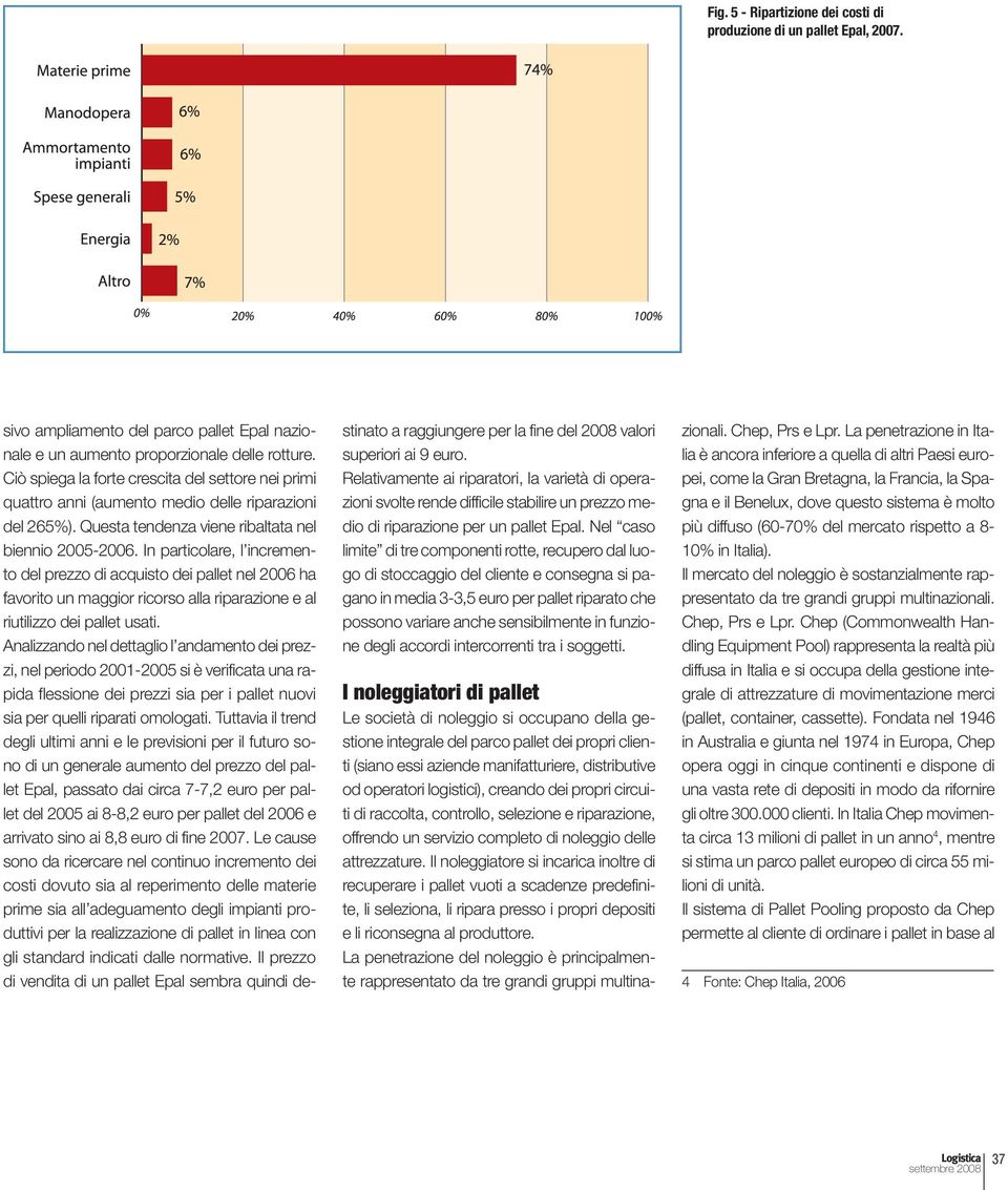 In particolare, l incremento del prezzo di acquisto dei pallet nel 2006 ha favorito un maggior ricorso alla riparazione e al riutilizzo dei pallet usati.