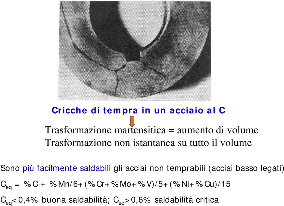 saldabili gli acciai non temprabili (acciai basso legati) C eq = %C +