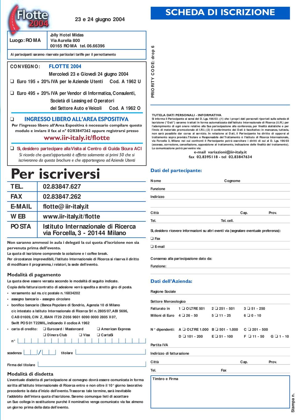 A 1962 U Euro 495 + 20% IVA per Vendor di Informatica, Consulenti, Società di Leasing ed Operatori del Settore Auto e Veicoli Cod.