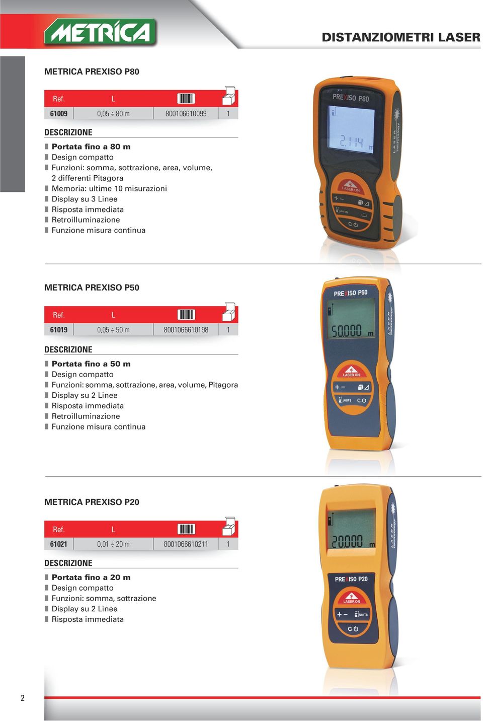 8000666098 I Portata fino a 50 m I Design compatto I Funzioni: somma, sottrazione, area, volume, Pitagora I Display su 2 inee I Risposta immediata I Retroilluminazione I