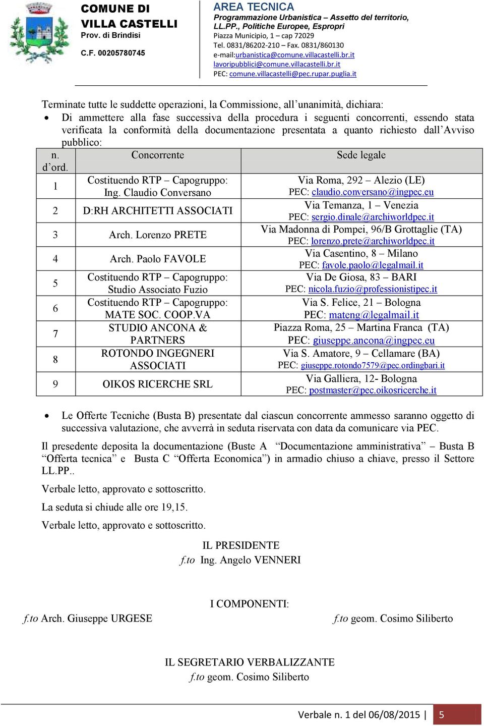 COOP.VA 9 OIKOS RICERCHE SRL Via Roma, 292 Alezio (LE) PEC: claudio.conversano@ingpec.eu Via Temanza, 1 Venezia PEC: sergio.dinale@archiworldpec.