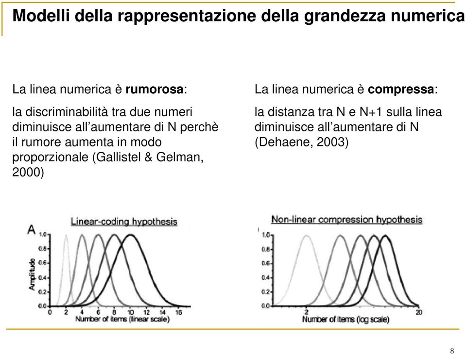 rumore aumenta in modo proporzionale (Gallistel & Gelman, 2000) La linea numerica è