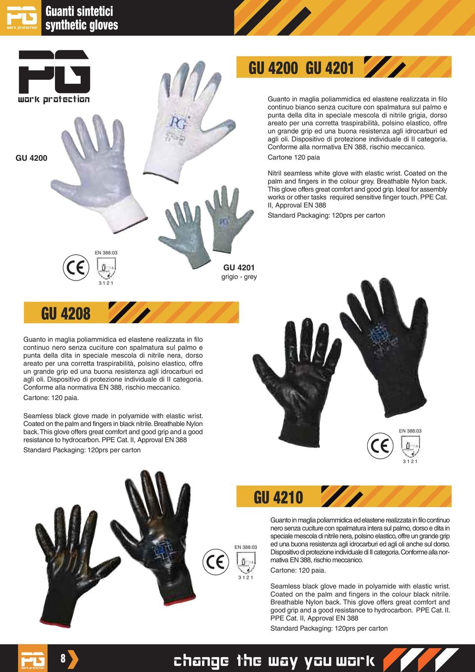 Dispositivo di protezione individuale di II categoria. Conforme alla normativa EN 388, rischio meccanico. Cartone 120 paia Nitril seamless white glove with elastic wrist.