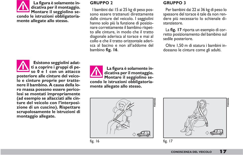 I seggiolini hanno solo più la funzione di posizionare correttamente il bambino rispetto alle cinture, in modo che il tratto diagonale aderisca al torace e mai al collo e che il tratto orizzontale