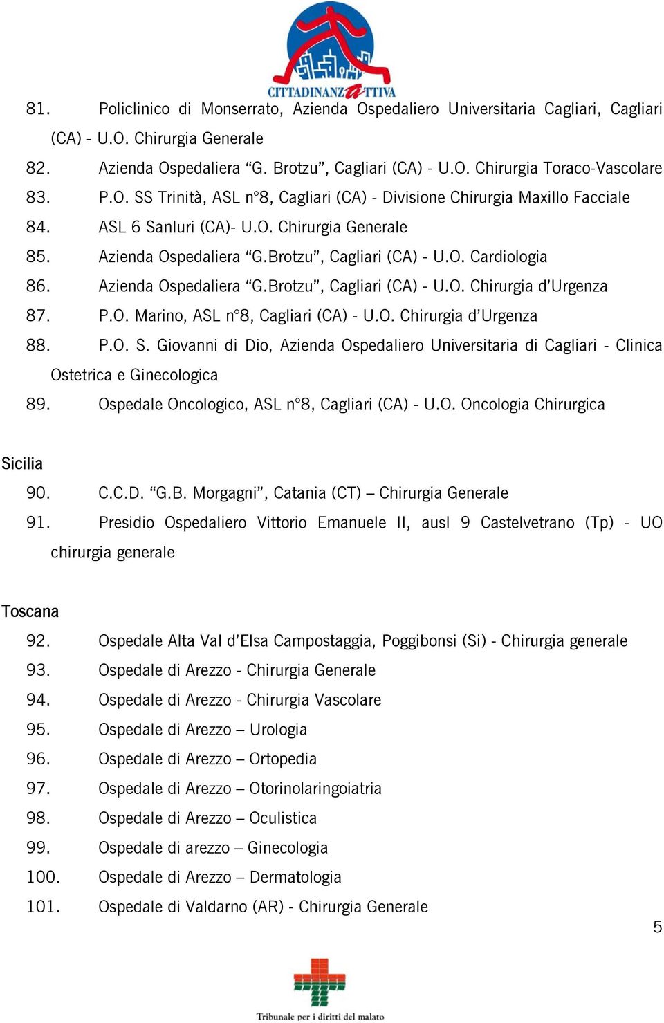 Azienda Ospedaliera G.Brotzu, Cagliari (CA) - U.O. Chirurgia d Urgenza 87. P.O. Marino, ASL n 8, Cagliari (CA) - U.O. Chirurgia d Urgenza 88. P.O. S.