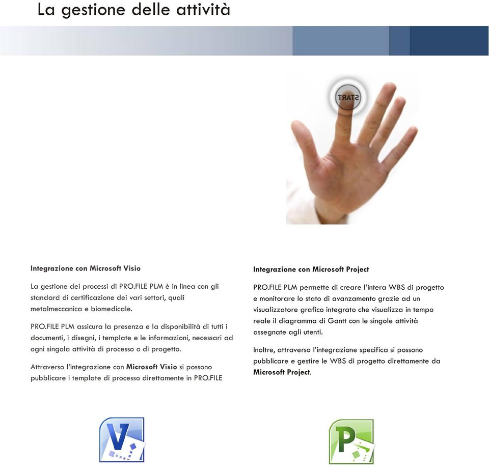 Attraverso l integrazione con Microsoft Visio si possono pubblicare i template di processo direttamente in PRO.FILE Integrazione con Microsoft Project PRO.