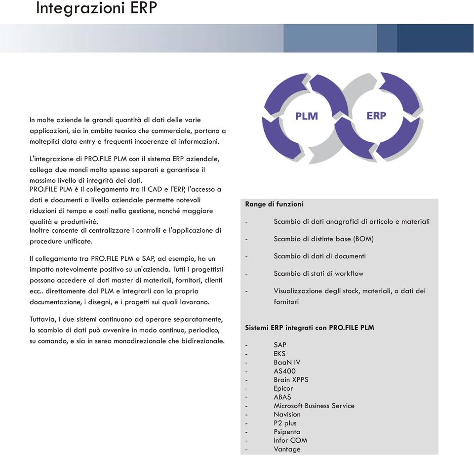 FILE PLM con il sistema ERP aziendale, collega due mondi molto spesso separati e garantisce il massimo livello di integrità dei dati. PRO.