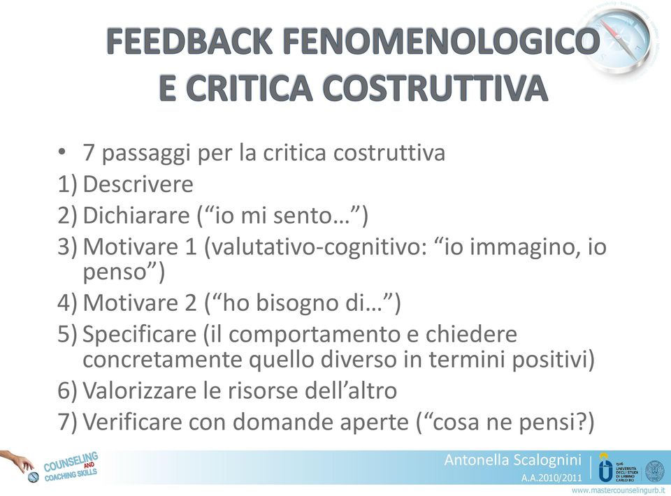 ) 5) Specificare (il comportamento e chiedere concretamente quello diverso in termini