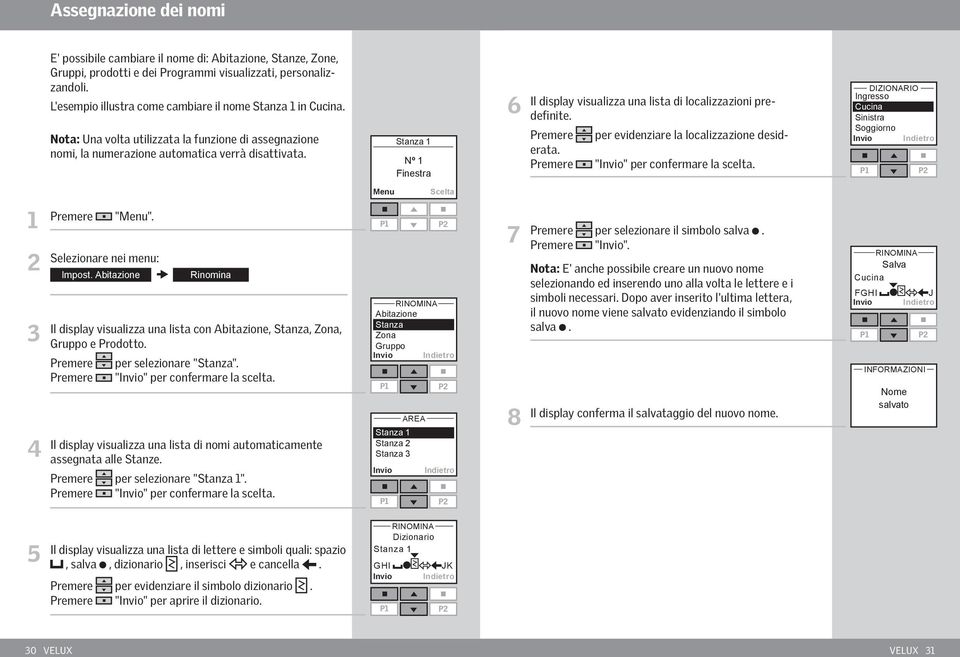 Premere per evidenziare la localizzazione desiderata. Premere "" per confermare la scelta. Dizionario Ingresso Cucina Sinistra Soggiorno Premere "". Selezionare nei menu: Impost.