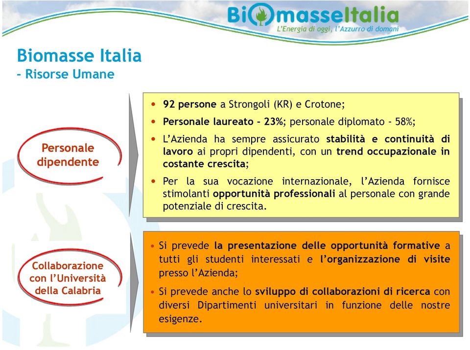 professionali al personale con grande potenziale di crescita.