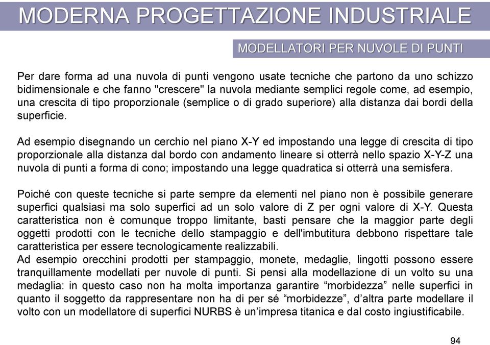 Ad esempio disegnando un cerchio nel piano X-Y ed impostando una legge di crescita di tipo proporzionale alla distanza dal bordo con andamento lineare si otterrà nello spazio X-Y-Z una nuvola di