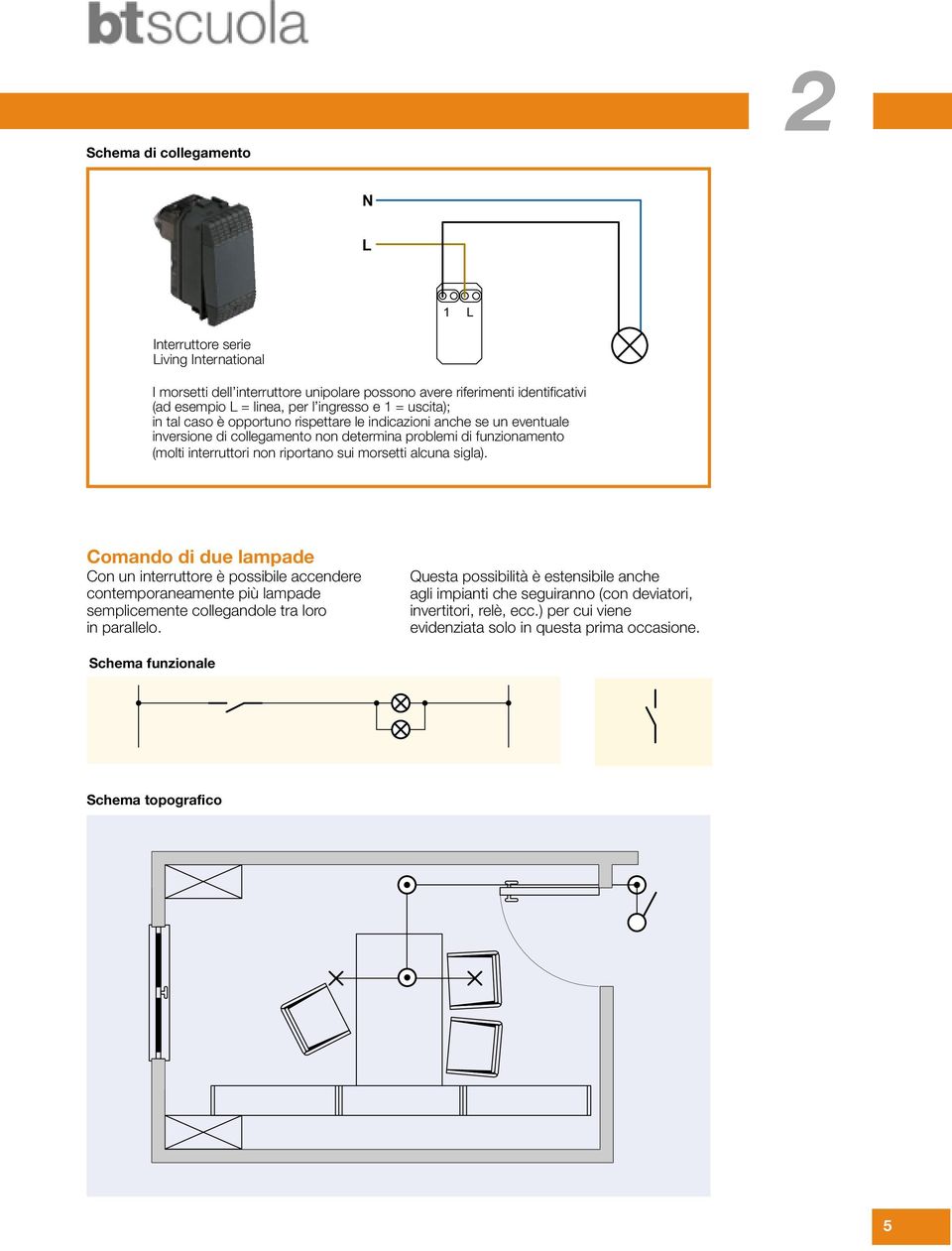 riportano sui morsetti alcuna sigla). Comando di due lampade Con un interruttore è possibile accendere contemporaneamente più lampade semplicemente collegandole tra loro in parallelo.
