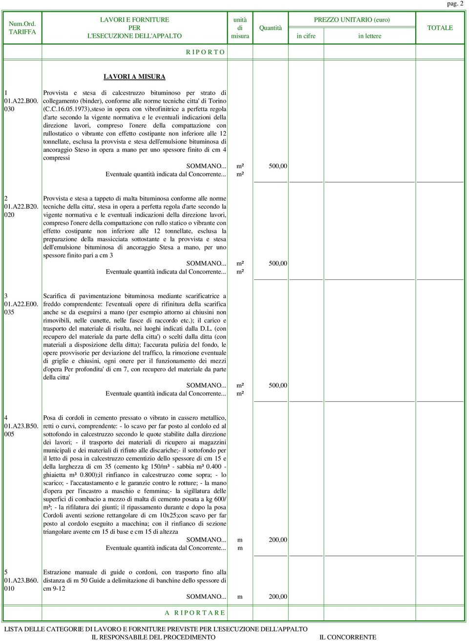 o vibrante con effetto costipante non inferiore alle 12 tonnellate, esclusa la provvista e stesa dell'emulsione bituminosa di ancoraggio Steso in opera a mano per uno spessore finito di cm 4