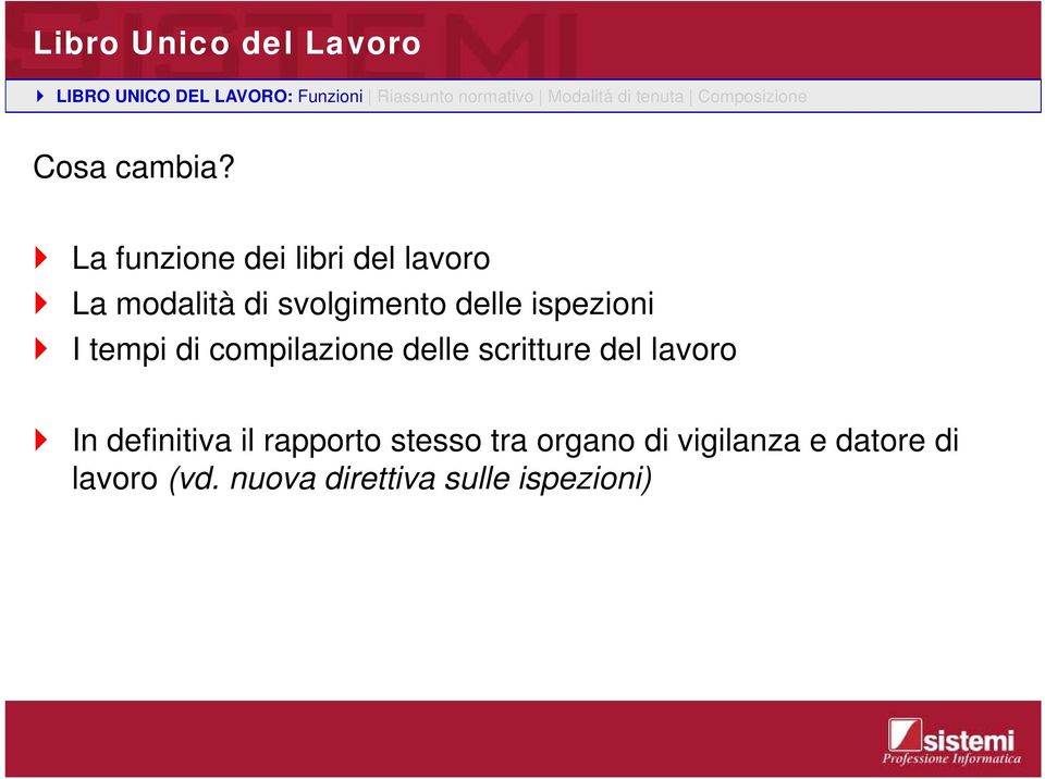 La funzione dei libri del lavoro La modalità di svolgimento delle ispezioni I tempi