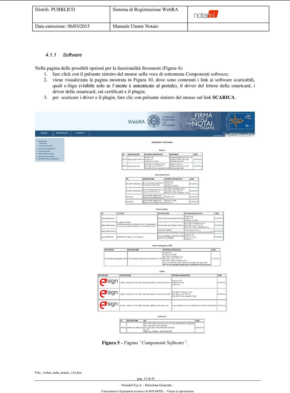 viene visualizzata la pagina mostrata in Figura 10, dove sono contenuti i link ai software scaricabili, quali e-sign (visibile solo se l utente è