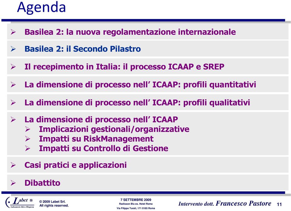 di processo nell ICAAP: profili qualitativi La dimensione di processo nell ICAAP Implicazioni