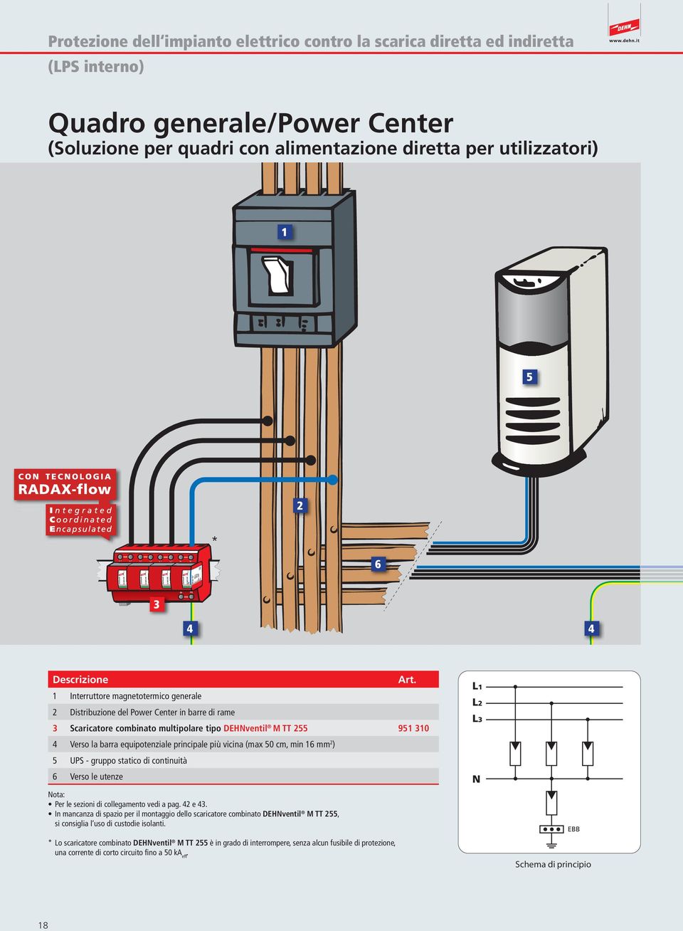 Interruttore magnetotermico generale Distribuzione del Power Center in barre di rame Scaricatore combinato multipolare tipo DEHNventil M TT 55 95 0 4 Verso la barra equipotenziale principale più