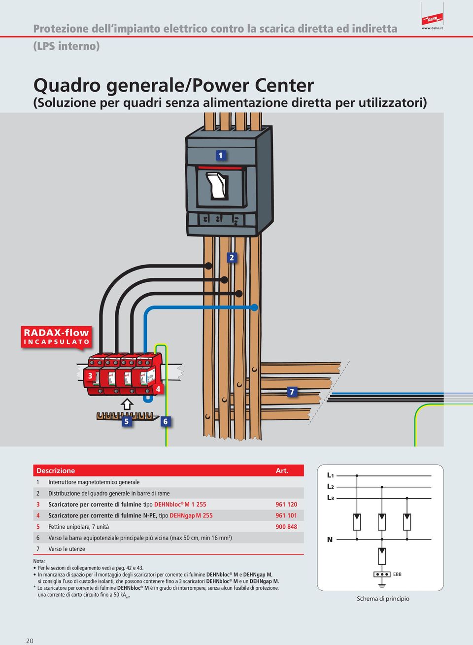 Interruttore magnetotermico generale Distribuzione del quadro generale in barre di rame Scaricatore per corrente di fulmine tipo DEHNbloc M 55 96 0 4 Scaricatore per corrente di fulmine N-PE, tipo