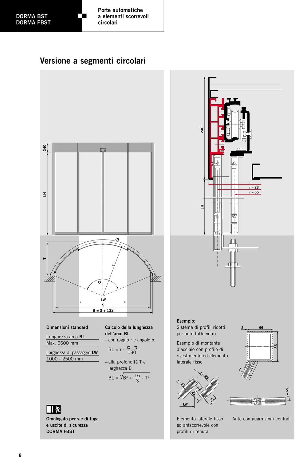 m,,,,,,,,,,,,, BL = B 2 + 16 T 2 3 Esempio: Sistema di profili ridotti per ante tutto vetro Esempio di montante d acciaio con profilo di rivestimento ed