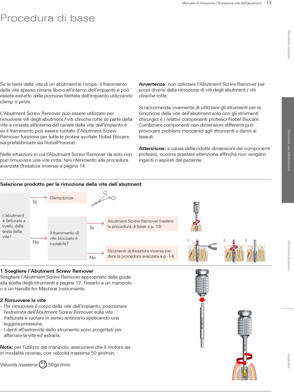 L'Abutment Screw Remover può essere utilizzato per rimuovere viti degli abutment / viti cliniche rotte se parte della vite è rimasta all'interno del canale della vite dell'impianto e se il frammento