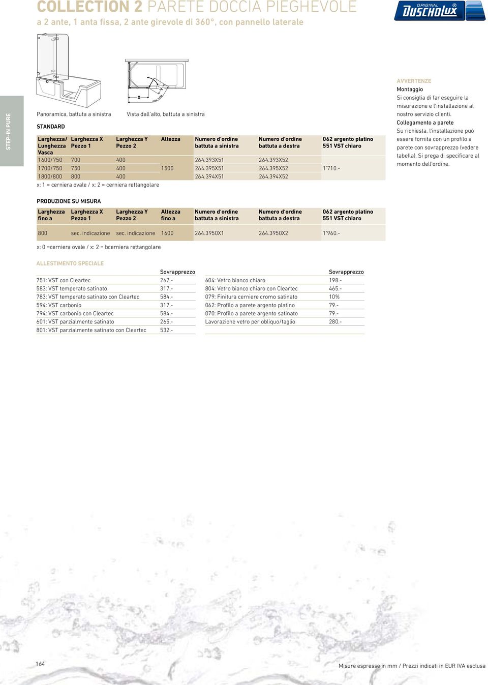 393X52 264.395X52 1800/800 800 400 264.394X51 264.394X52 x: 1 = cerniera ovale / x: 2 = cerniera rettangolare 062 argento platino 551 VST chiaro 1 710.