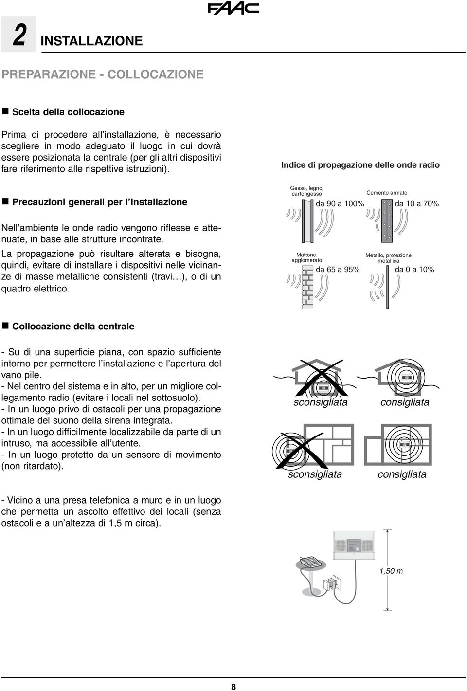 2 INSTALLAZIONE PREPARAZIONE - COLLOCAZIONE Scelta della collocazione Prima di procedere all installazione, è necessario scegliere in modo adeguato il luogo in cui dovrà essere posizionata la